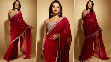 Nushrratt Bharuccha Is an Absolute Beauty in Maroon Saree; Check Out Her Exuberant Ethnic Look That’s Just WOW! (View Pics)